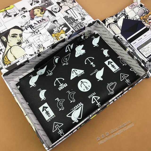 prada手包 普拉達2020最新款限量版手包 2NH005 Prada海鷗徽標圖案手拿包  pyd2411